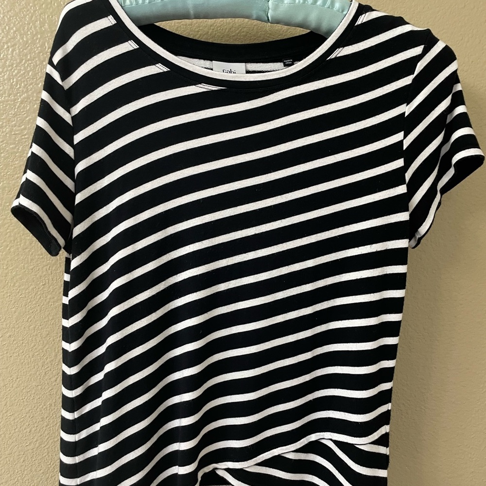 CAbi Women S Black and white striped cropped sweater short sleeves